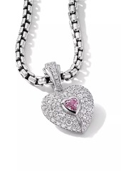 David Yurman Heart Amulet in 18K White Gold with Diamonds and Pink Sapphire, 20MM