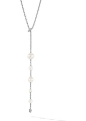 David Yurman sterling silver Y pearl and diamond necklace