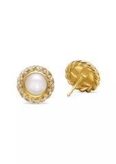 David Yurman Pearl Classics Cable Halo Button Earrings in 18K Yellow Gold with Diamonds, 13mm
