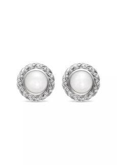 David Yurman Pearl Classics Cable Halo Button Earrings in Sterling Silver with Diamonds, 13MM