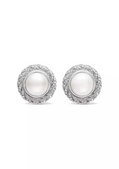 David Yurman Pearl Classics Cable Halo Button Earrings in Sterling Silver with Diamonds, 18.8mm