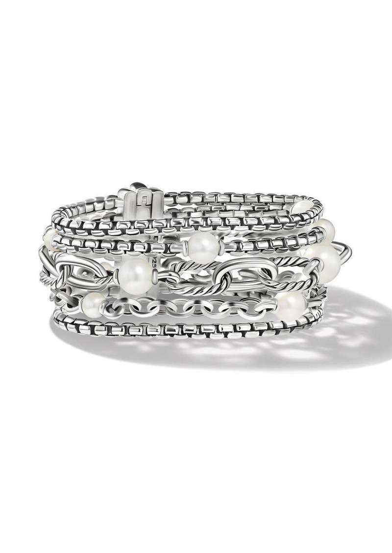 David Yurman sterling silver DY Madison Multi Row pearl chain bracelet