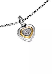 David Yurman Petite Cable Heart Pendant Necklace in Sterling Silver with 14K Yellow Gold and Diamonds, 17.1mm