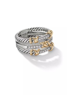 David Yurman Petite Helena Wrap Three Row Ring with 18K Yellow Gold and Pavé Diamonds