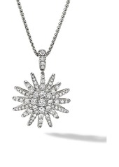 David Yurman Starburst Pendant Necklace In 18K White Gold With Full Pavé Diamonds
