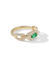 David Yurman Stax 18K Yellow Gold, Pave Diamonds, & Emerald Link Ring