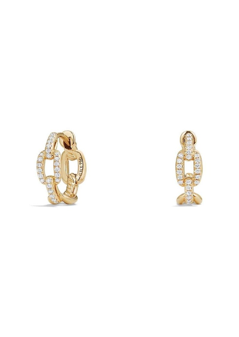 David Yurman Stax Chain Link Huggie Hoop Earrings with Diamonds in 18K Yellow Gold