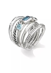 David Yurman Stax Wide Ring with Hampton Blue Topaz & Diamonds