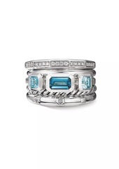David Yurman Stax Wide Ring with Hampton Blue Topaz & Diamonds