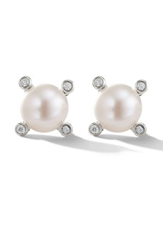 David Yurman sterling silver Cable pearl and diamond stud earrings