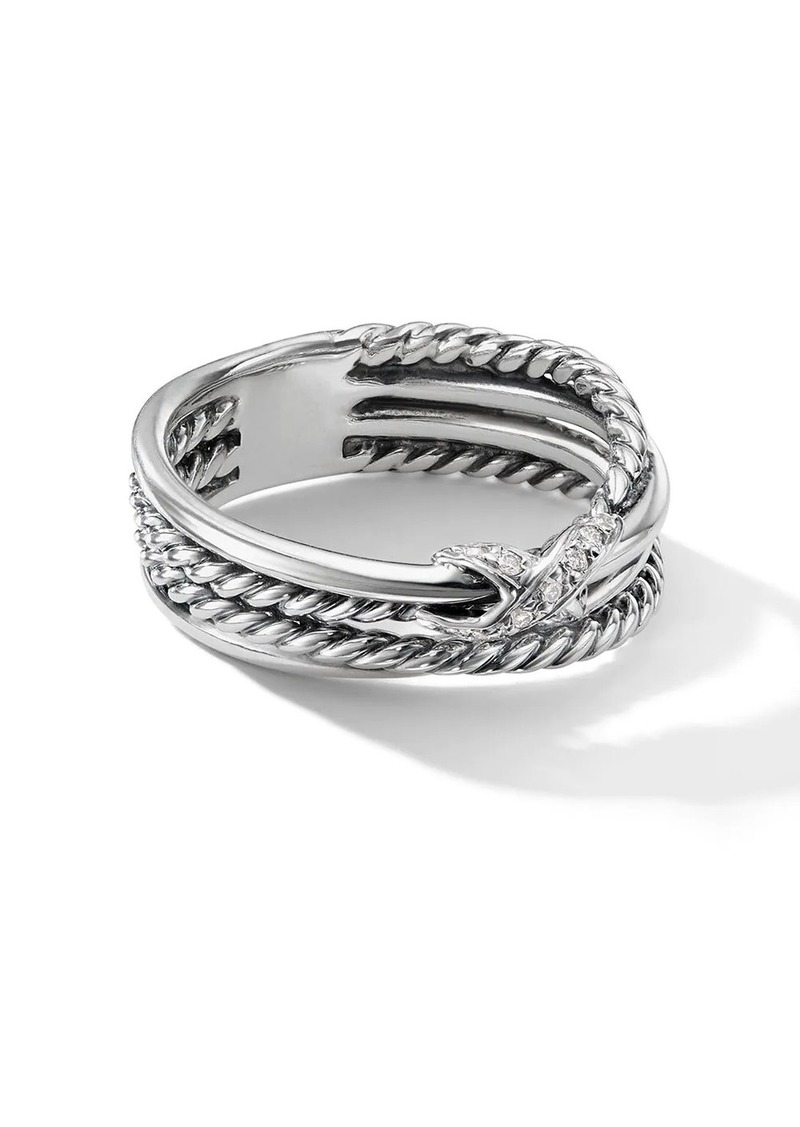 David Yurman sterling silver crossover X pavé diamond ring