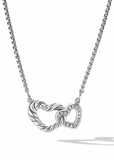 David Yurman sterling silver Cable Collectibles Double Heart diamond necklace