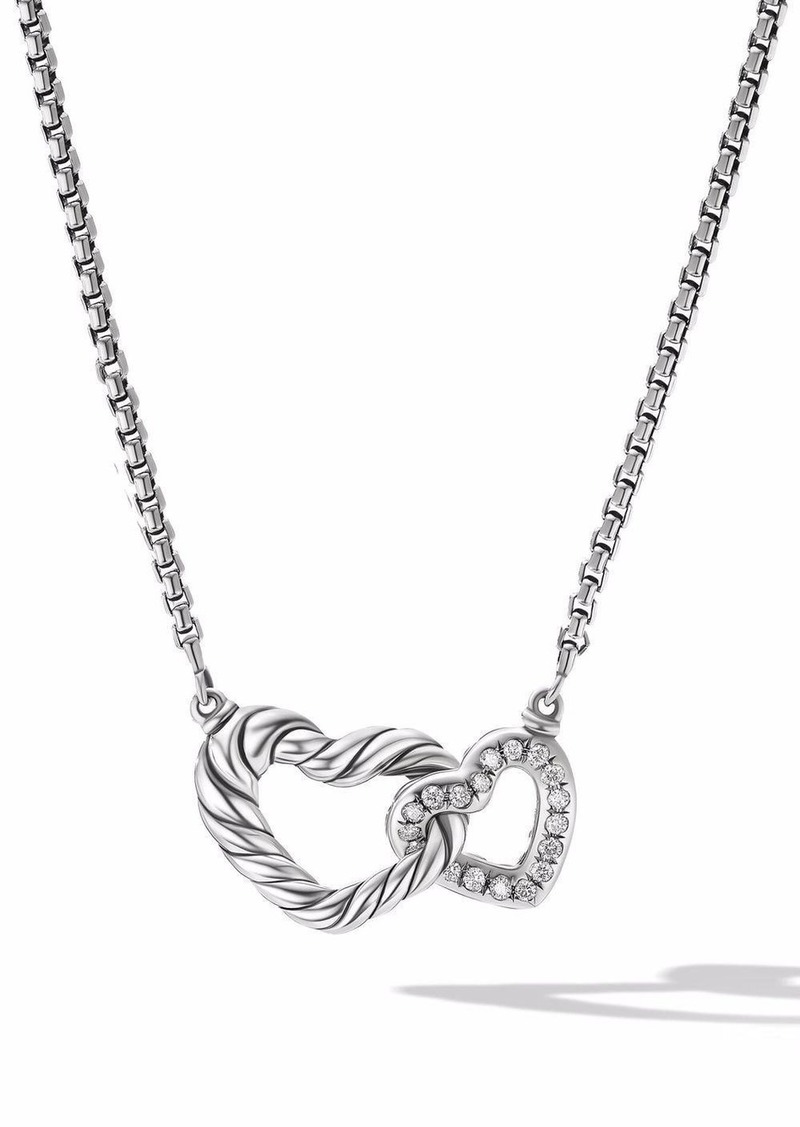 David Yurman sterling silver Double Heart diamond necklace