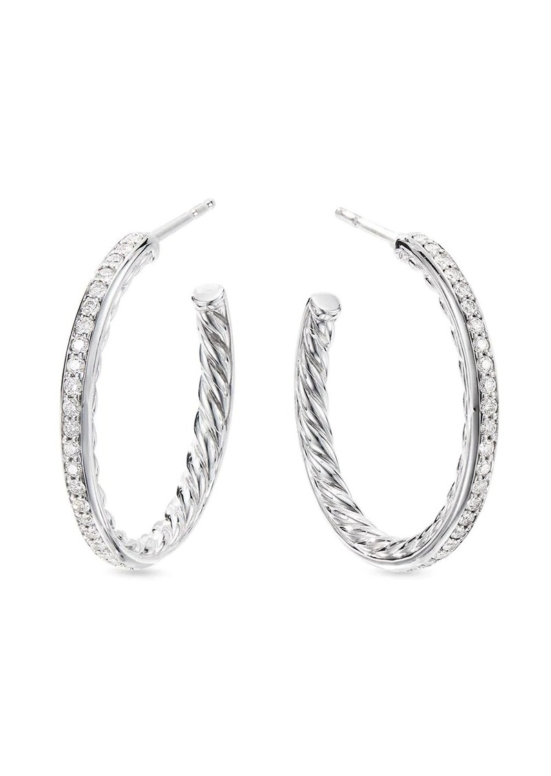 David Yurman sterling silver pavé diamond hoop earrings