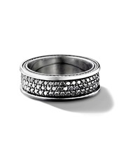 David Yurman sterling silver Streamline Three Row diamond band ring