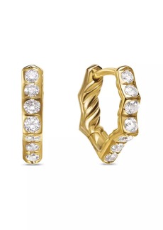 David Yurman Zig Zag Stax™ Huggie Hoop Earrings in 18K Yellow Gold with Diamonds, 13MM
