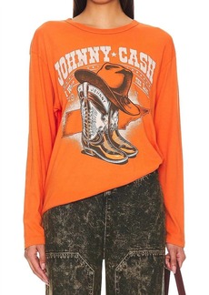 DAYDREAMER Johnny Cash Boots And Hat Ls Crewneck Tee In Tangerine