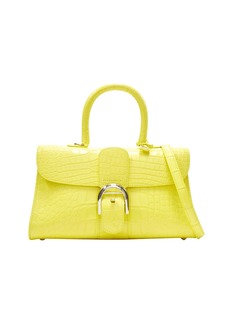 rare DELVAUX Brilliant E/W PM Sunshine Citron yellow croc crossbody satchel bag