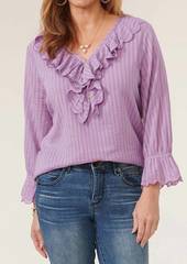 Democracy 3/4 Sleeve Ruffle Trim Top In Orchid Bloom