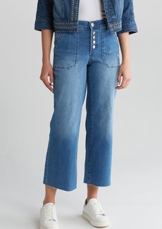 Democracy Button Fly Raw Hem Crop Wide Leg Jeans in Blue at Nordstrom Rack