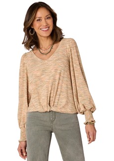 Democracy Petite Blouson-Sleeve Twist-Hem Top - Golden Bar