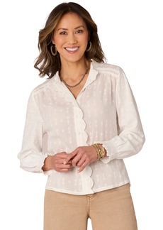 Democracy Petite Embroidered Scalloped-Trim Blouse - Ofw Offwhi