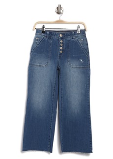 Democracy Raw Hem Exposed Button Crop Wide Leg Jeans in Blue at Nordstrom Rack