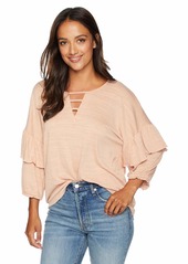 Democracy Women's Elbow Ruffle Sleeve Top with Bar Cut Out  XS