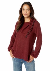 Democracy Women's Long Blouson Sleeve Cowl Neck Asymmetric Hem Sweater deep red S
