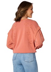 Democracy Women's Mineral Washed Embroidered Sweatshirt - Dusty Blue