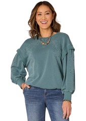 Democracy Women's Mineral Washed Embroidered Sweatshirt - Dusty Blue