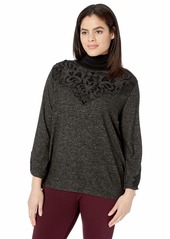 Democracy Women's Plus Size Long Bell Sleeve TOP with Velvet Cut Outs