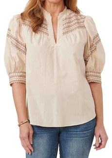 Democracy Elbow Puff Embroidered Top In Cream