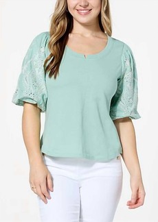 Democracy Embroidered Sleeve Top In Marble Mint