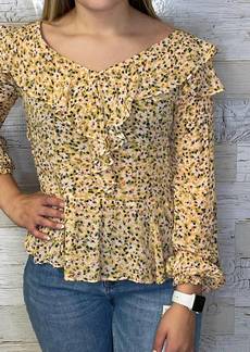 Democracy Front Flounce Hem Top In Yellow Floral