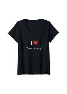 I Love Democracy with Heart Minimalist Simple Graphic V-Neck T-Shirt