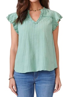 Democracy Marble Double Flutter Short Sleeve Top In Green