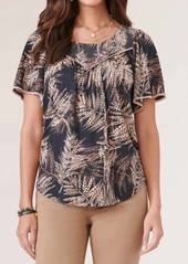 Democracy Palm Print Top In Black Natural Palm