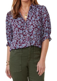 Democracy Summer Floral Button-Front Top In Cerulean Blue/purple