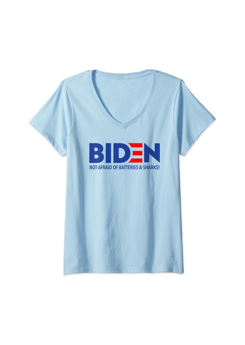 Democracy Womens Biden - Not afraid of batteries and sharks V-Neck T-Shirt