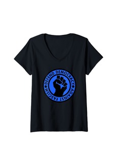 Womens Defend Democracy Against Fascism - Clenched Fist V-Neck T-Shirt