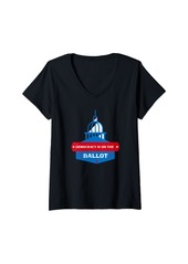 Womens Democracy Is On The Ballot Funny Election 2024 Campaign Vote V-Neck T-Shirt