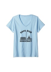 Womens Save Our Democracy with Your Vote Activist V-Neck T-Shirt