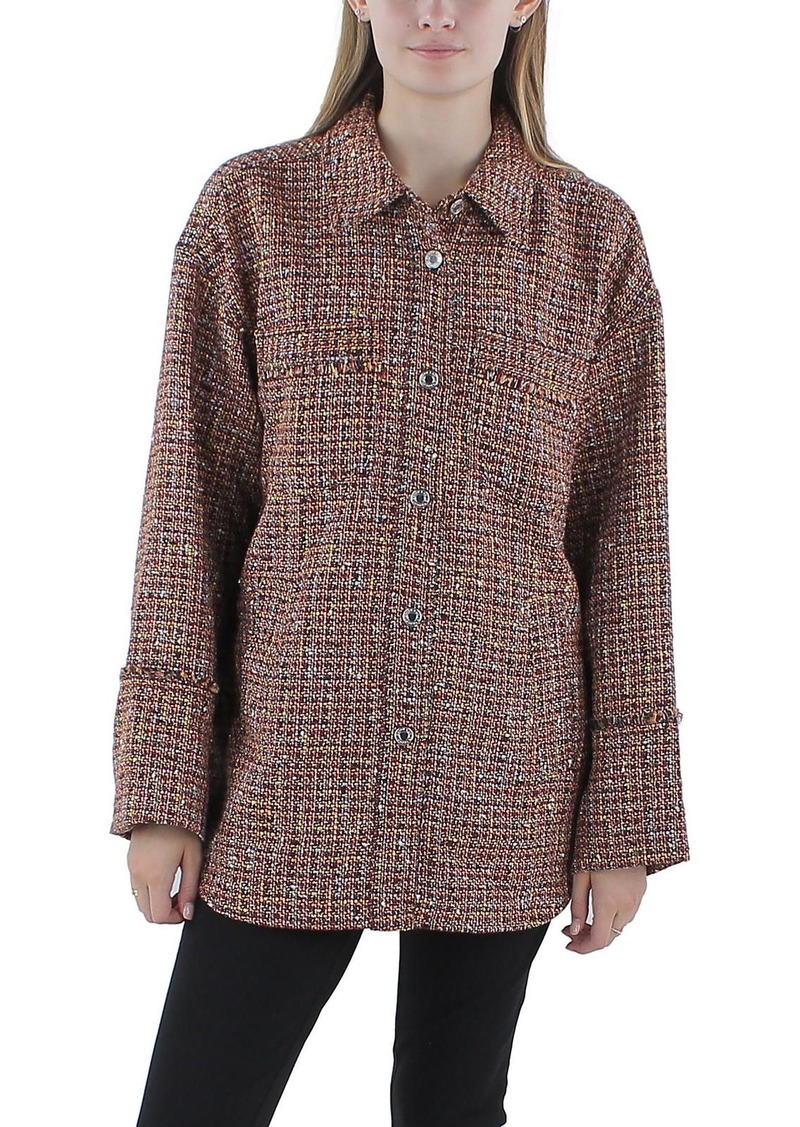 Derek Lam Aaliyah Womens Tweed Metallic Shirt Jacket