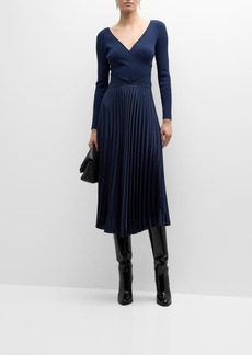 Derek Lam Anika Long-Sleeve Pleated Midi Sweater Dress