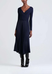 Derek Lam Anika Wrap Pleated Sweater Dress In Navy