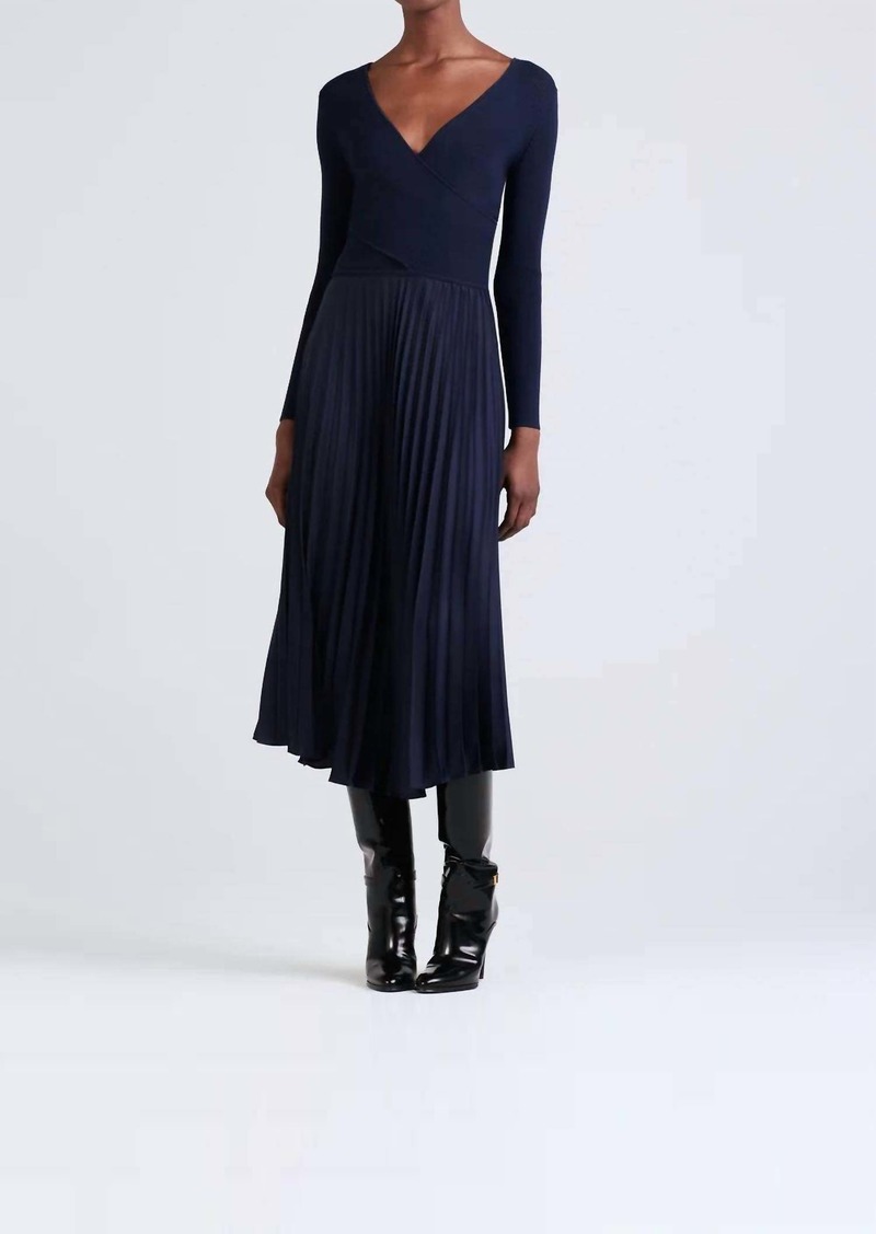 Derek Lam Anika Wrap Pleated Sweater Dress In Navy