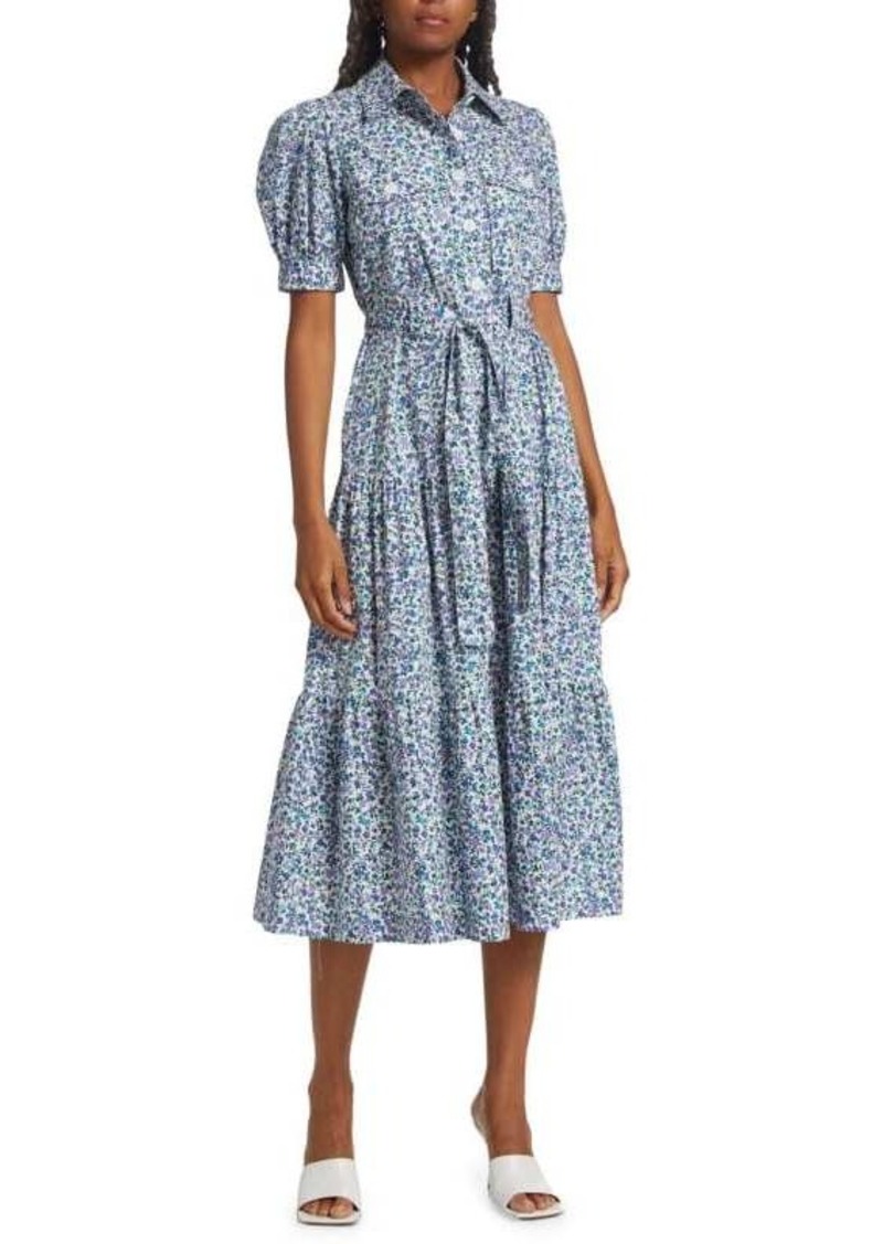 Derek Lam Buffy Floral Belted Tiered Midi Dress