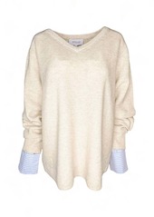 Derek Lam Cassie Mixed Media Sweater In Natural / Stripe