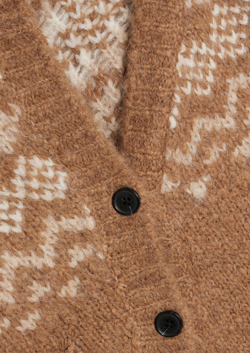 Brushed Jacquard Knit Cardigan / brown pequenoprincipe.com.br